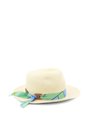 CUBA LAB scarf-detail raffia sun hat - Neutrals