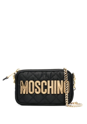 Moschino quilted logo-patch shoulder bag - Black