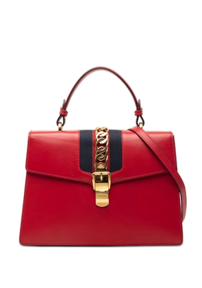 Gucci Pre-Owned 2016-2026 Medium Leather Web Sylvie Top Handle Bag satchel - Red