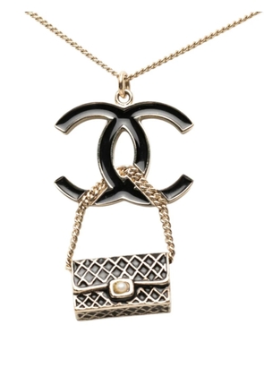 CHANEL Pre-Owned 2007 Gold Plated and Enamel CC and Flap Bag Pendant Necklace costume necklace