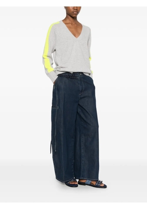 FROM FUTURE side-stripe V-neck sweater - Grey