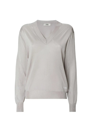 FENDI logo-embroidered V-neck sweater - Grey