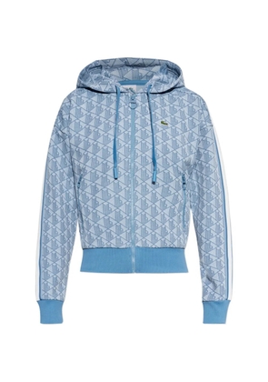 Lacoste monogram-print zip-up hoodie - Blue