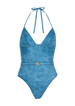 Balmain logo-plaque swimsuit - Blue