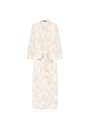 Luisa Cerano leaf-embroidered belted midi dress - Neutrals