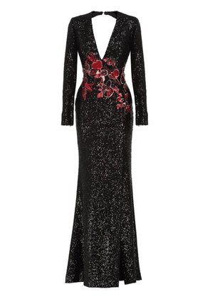 Elie Saab embroidered sequinned gown - Black
