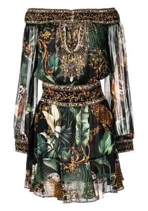Camilla Easy Tiger print off-shoulder mini dress - Black