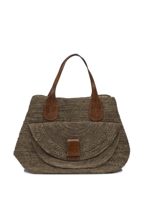 IBELIV woven-raffia leather-trim tote bag - Brown