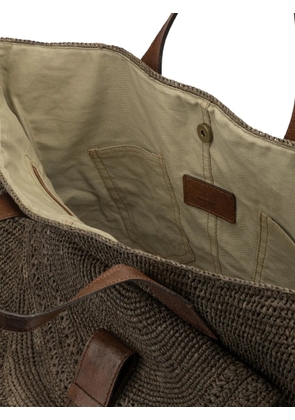 IBELIV woven-raffia leather-trim tote bag - Brown