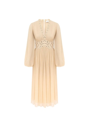 ZIMMERMANN midi Luna Billow lace-detail pleated dress - Neutrals