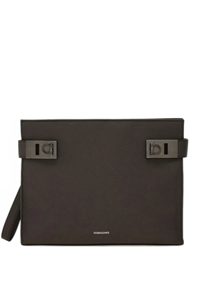 Ferragamo Gancini buckles clutch bag - Brown