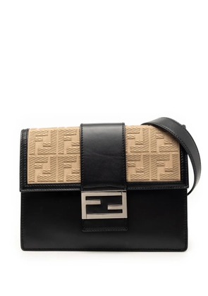 Fendi Pre-Owned 2010-2026 Calfskin and Canvas FF 1974 Flat Baguette crossbody bag - Black