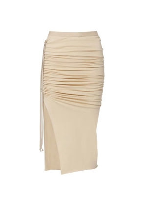 Rick Owens Lilies Edfu ruched side-slit midi skirt - Neutrals
