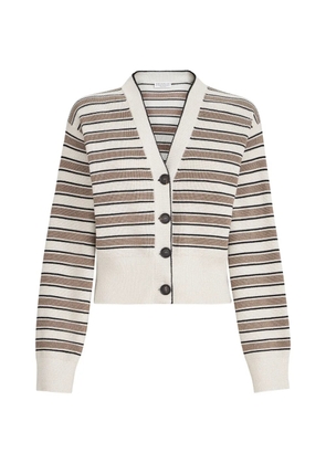 Brunello Cucinelli cotton cardigan with sparkling stripes - Neutrals