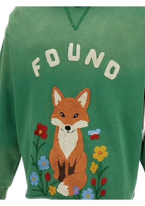 FOUND chenille-embroidered raw-cut hoodie - Green