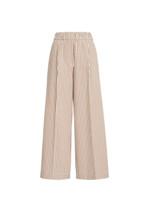 Brunello Cucinelli techno-cotton striped seersucker baggy track trousers with monili - Neutrals