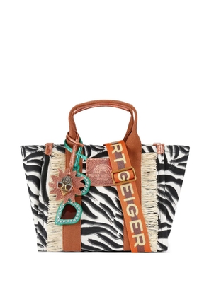 Kurt Geiger London small Southbank zebra-print fringed tote bag - White