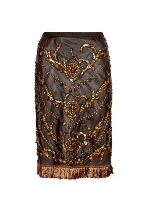 Dolce & Gabbana Pre-Owned embellished fringe-trim skirt - Brown