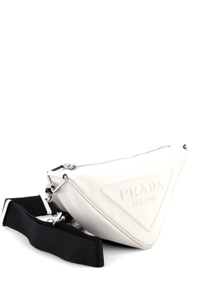 Prada Pre-Owned Triangle Logo Zip Crossbody Bag Embossed Leather Mini shoulder bag - White