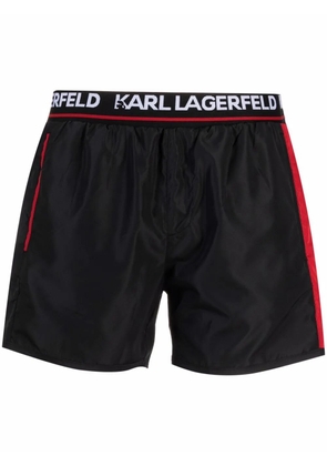Karl Lagerfeld logo-tape side-stripe swim shorts - Black