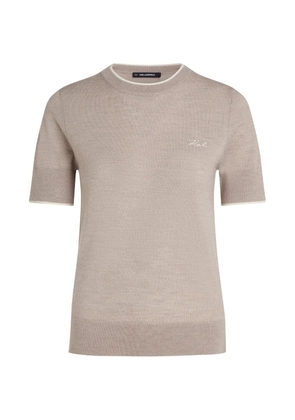 Karl Lagerfeld logo-embroidered merino-wool T-shirt - Neutrals