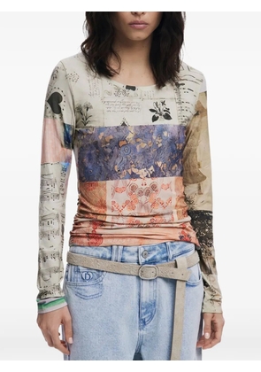 Desigual Collage Ruched long-sleeved T-shirt - Neutrals