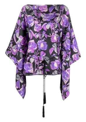 Roberto Cavalli rose-print silk blouse - Purple