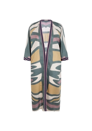 Volantis Cardy abstract-print linen kaftan - Green