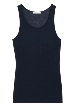 AMI Paris logo-embroidered cotton-blend top - Blue