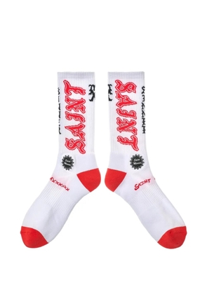 SAINT MXXXXXX logo-intarsia ribbed-knit socks - White