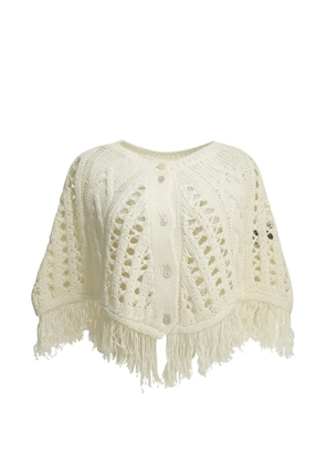 RAKKI cable-knit fringed cape - White