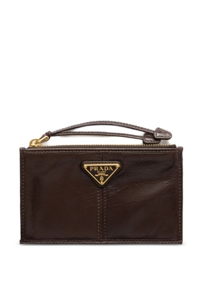 Prada leather card holder with zipper - Brown