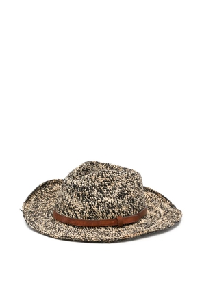 IBELIV leather-trim raffia fedora hat - Neutrals