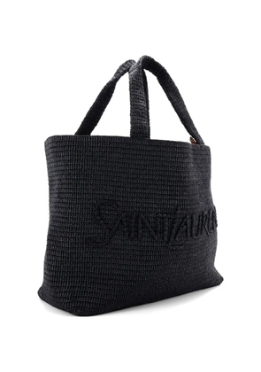 Saint Laurent Pre-Owned Logo Supple Embroidered Raffia tote bag - Black