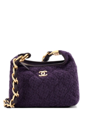 CHANEL Pre-Owned CC Chunky Chain Zip Quilted Tweed and Lambskin Small hobo bag - Purple