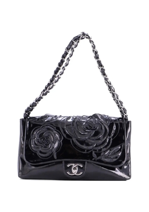 CHANEL Pre-Owned Tweed Petals Camellia Flap Bag Patent Medium shoulder bag - Black