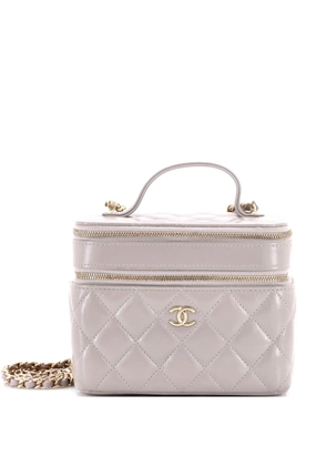 CHANEL Pre-Owned Double Decker Vanity Case with Chain Quilted Shiny Lambskin Small shoulder bag - Grey