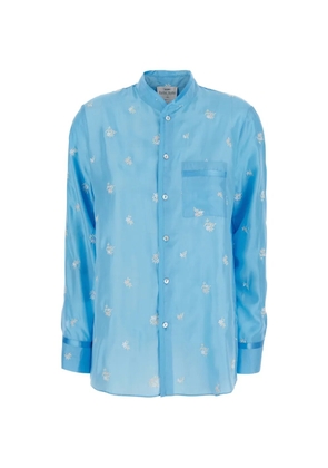 Forte Forte floral-embroidered silk shirt - Blue