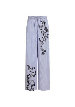 Dolce & Gabbana striped poplin trousers with flowers embroidery - Blue