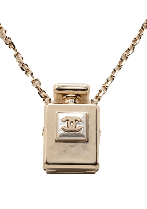 CHANEL Pre-Owned 2022 CC Gold Plated Perfume Bottle Locket Pendant Necklace costume necklace - White