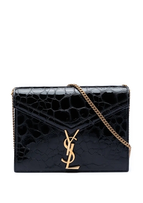 Saint Laurent Pre-Owned 2018 Shiny Croc Embossed Calfskin Monogram Cassandra Chain Wallet crossbody bag - Black
