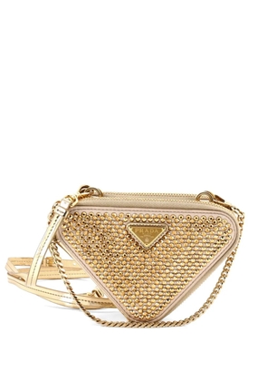 Prada Pre-Owned Triangle Double Pouch Crystal Embellished Satin Mini crossbody bag - Gold