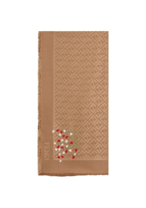 FENDI FF jacquard floral-embroidered shawl - Neutrals