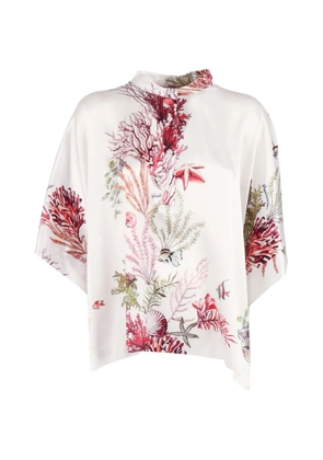 Shirtaporter coral-print silk blouse - White