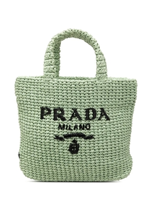 Prada Pre-Owned 2013-2025 Small Raffia Effect Crochet Embroidered Logo tote bag - Green