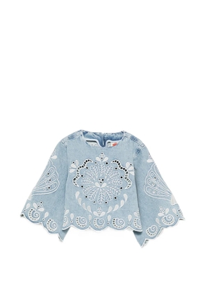 FARM Rio Richelieux geometric-embroidered blouse - Blue