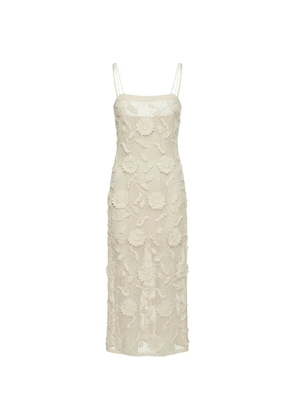 NISSA crochet-knit floral-appliqué dress - Neutrals