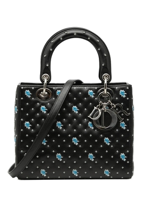 Christian Dior Pre-Owned 2015 Medium Calfskin Embroidered Flower Lady Dior satchel - Black