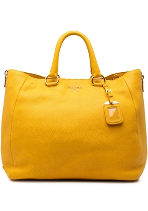 Prada Pre-Owned 2013-2026 Vitello Daino Side Zip Convertible Tote satchel - Yellow