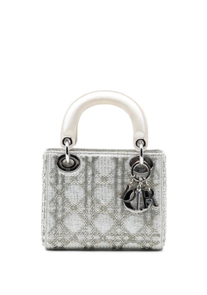 Christian Dior Pre-Owned 2011 Mini Tweed Cannage Beaded Lady Dior satchel - White